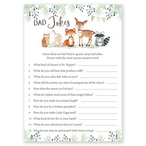 Woodland Baby Shower Games - Dad Jokes Game - Baby Shower Trivia - Woodland Baby Shower - Woodland Shower Games - Printable Game