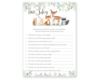 Woodland Baby Shower Games - Dad Jokes Game - Baby Shower Trivia - Woodland Baby Shower - Woodland Shower Games - Printable Game