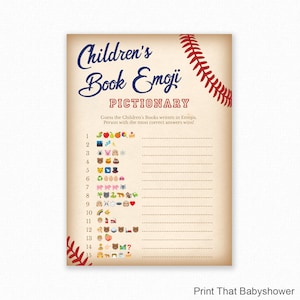 Baby Shower Game - Baseball Baby Shower -  Emoji Pictionary - Baseball Baby Shower Printable - Baby Shower Emoji Game - Baseball