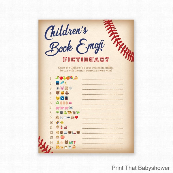 Baby Shower Game - Baseball Baby Shower -  Emoji Pictionary - Baseball Baby Shower Printable - Baby Shower Emoji Game - Baseball