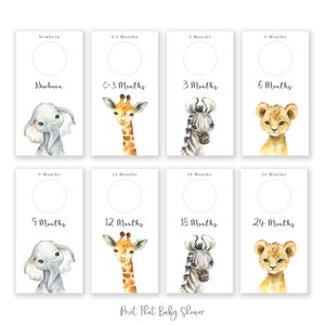 Printable Nursery Closet Dividers, Safari Animals Baby Clothes Dividers, Wardrobe Closet Organizer, Elephant Nursery, PDF Instant Download