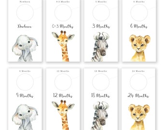 Printable Nursery Closet Dividers, Safari Animals Baby Clothes Dividers, Wardrobe Closet Organizer, Elephant Nursery, PDF Instant Download