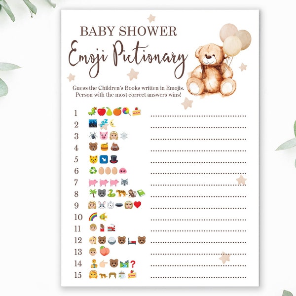 Baby Shower Game - Teddy Bear Baby Shower -  Emoji Pictionary - Teddy Bear Baby Shower Printable - Baby Shower Emoji Game - Teddy Bear