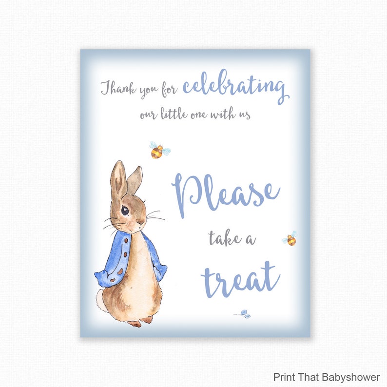 BabyShower Favor Sign Favour Sign Peter Rabbit Party Favor Signs Party Favor Sign Printable Take a Treat, Peter Rabbit Baby Shower image 1