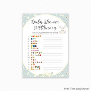 Baby Shower Spiel - Bunny Shower - Emoji Pictionary - Bunny Baby Shower Printable - Baby Shower Emoji Spiel - Blue Bunny
