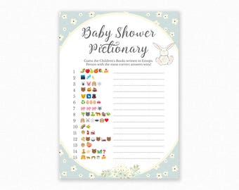 Baby Shower Game - Bunny Shower -  Emoji Pictionary - Bunny Baby Shower Printable - Baby Shower Emoji Game - Blue Bunny