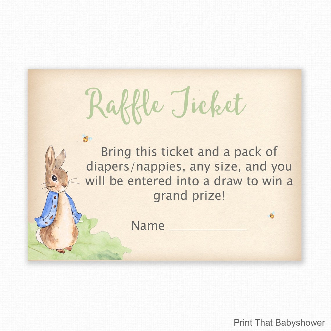 Baby Shower Diaper Raffle Tickets - Peter Rabbit Invitation Insert ...