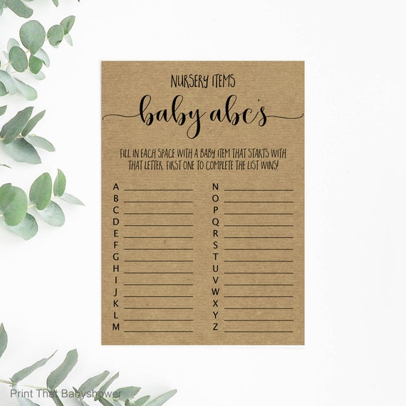 Baby ABC Game - Baby Shower Games - Rustic Baby Shower - Woodland Shower Games - Nursery ABC'S Game - Alphabet Game - Rustic Kraft Woodland Il_570xn