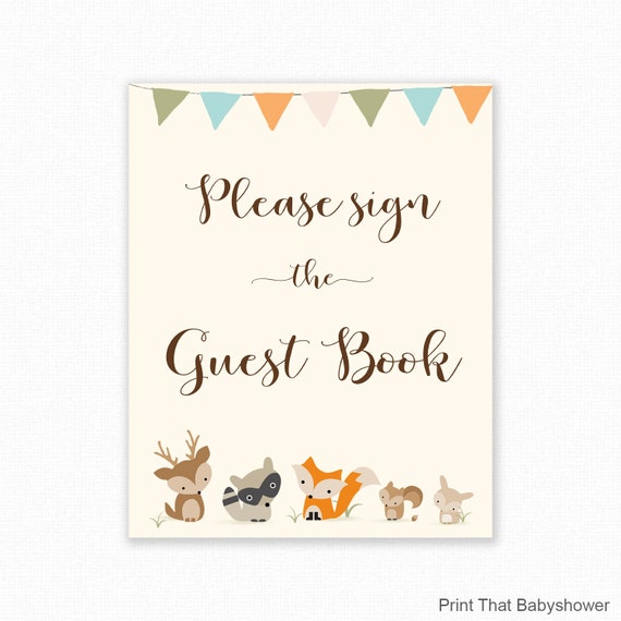 Baby Shower Sign the Guest Book Sign Woodland Baby Shower | Etsy