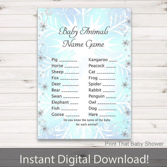 Baby Shower Games - Baby Animals Name Game - Frozen Baby Shower - Frozen Shower Games - Baby Animals Shower Game - Frozen Il_570xn