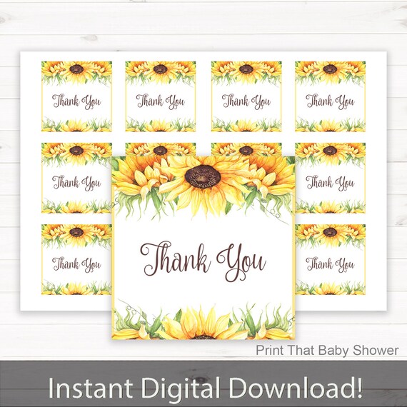 Baby Shower Favor Tag - Floral Baby Shower - Sunflower Printable Favour Tags - Floral Baby Shower Thank You Tag - Floral Favors - Sunflowers Il_570xn