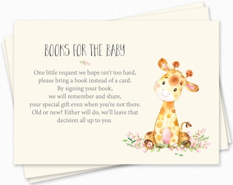 Baby Shower Invitation Insert - Giraffe Books For Baby - Baby Shower Inserts - Invitation Insert - Books For The Baby Card - Giraffe