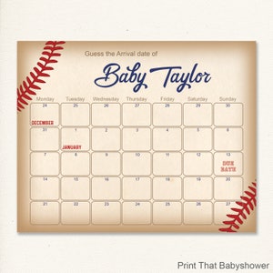 Baseball Baby Shower - Guess The Due Date - Baby Shower Games, Baby Shower Birthday Prediction, Printable Baby Shower Due Date Calendar Game