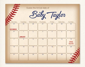 Baseball Baby Shower - Guess The Due Date - Baby Shower Games, Baby Shower Birthday Prediction, Printable Baby Shower Due Date Calendar Game