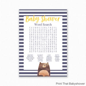 Baby Shower Games - Baby Shower Word Search Game - Woodland Baby Shower - Woodland Shower Games - Baby Names Game - Woodland Bear