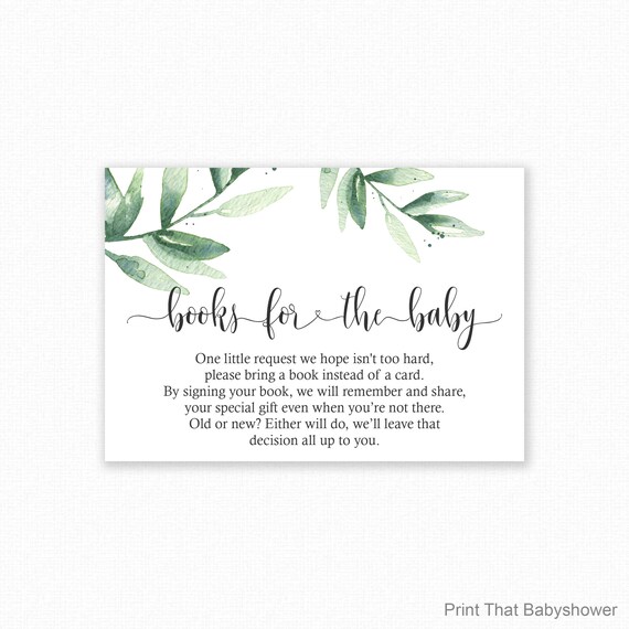 Baby Shower Invitation Insert - Greenery Books For Baby - Baby Shower Inserts - Invitation Insert - Books For The Baby Card - Botanicals Il_570xn