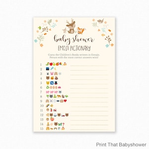 Baby Shower Game - Woodland Baby Shower -  Emoji Pictionary - Woodland Baby Shower Printable - Baby Shower Emoji Game - Woodland