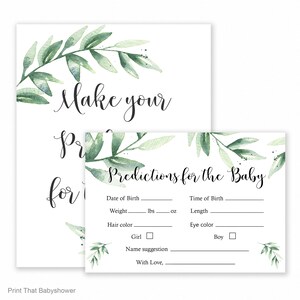 Jeu de baby shower - Jeu de prédictions de bébé - Carte de prédiction de bébé - Jeu de prédiction de botanique - Carte de prédiction de verdure - Baby Shower de verdure