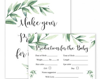 Baby Shower Game - Baby Predictions Game - Baby Predictiction Card - Botanical Shower Game - Greenery Prediction Card - Greenery Baby Shower