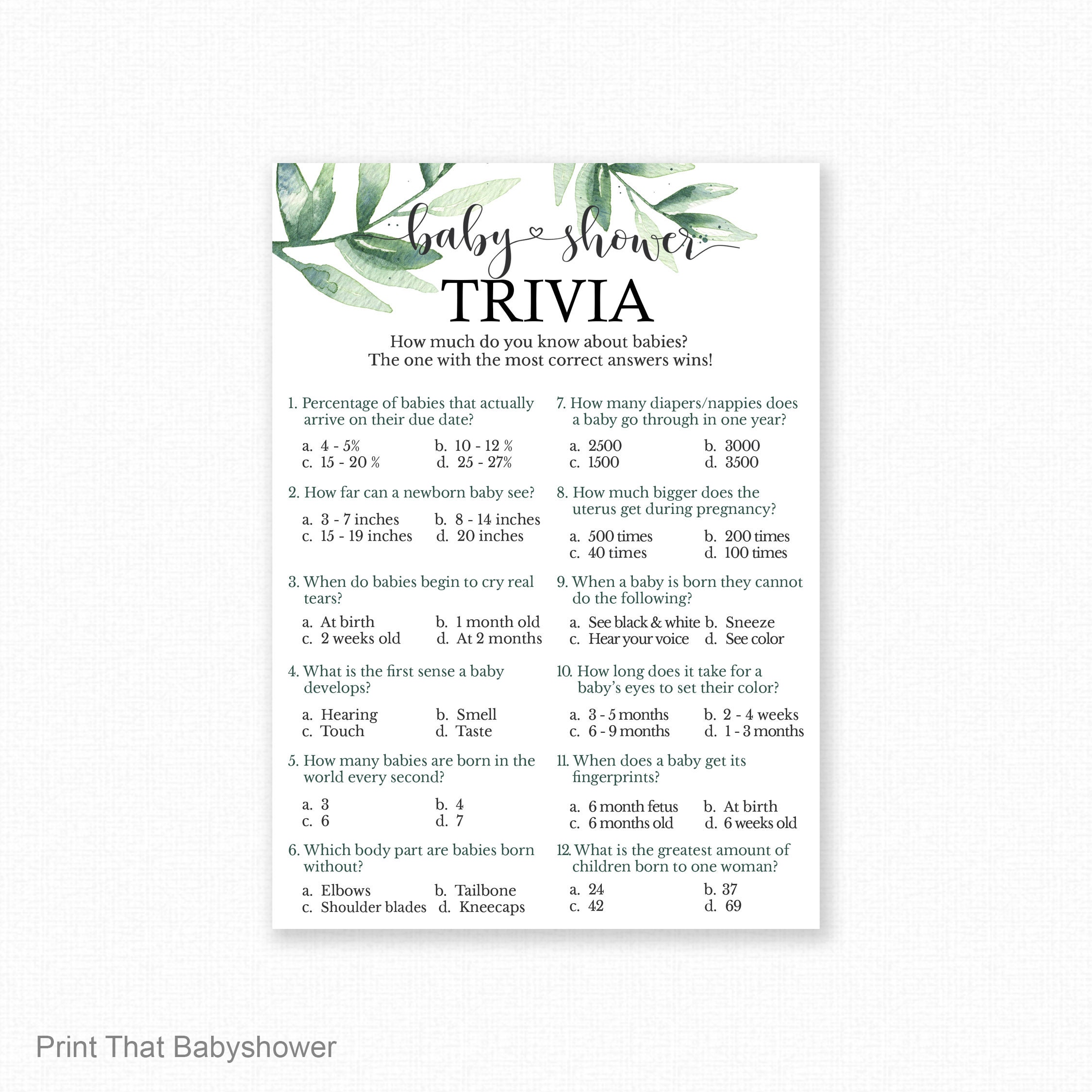 Baby Shower Games Baby Trivia Game Baby Shower Trivia - Etsy