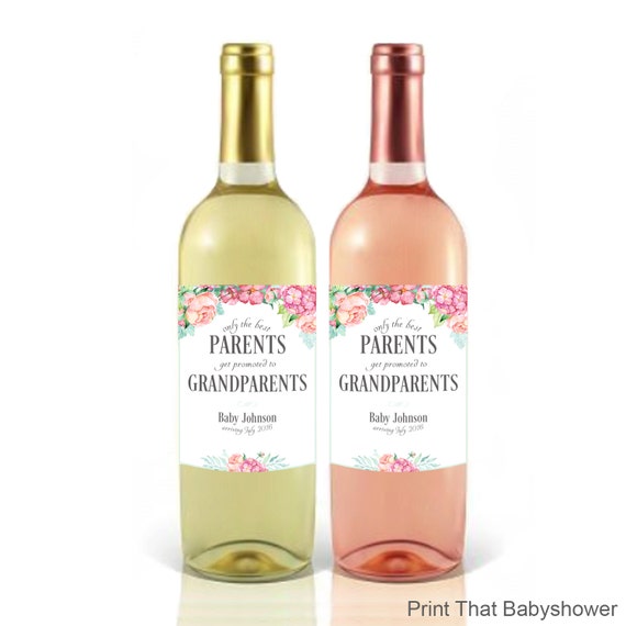 Pregnancy Announcement Baby Announcement Wine Bottle Label Custom Wine Label Floral Baby Shower Favor Parent Promoted To Grandparent By Print That Baby Shower Catch My Party