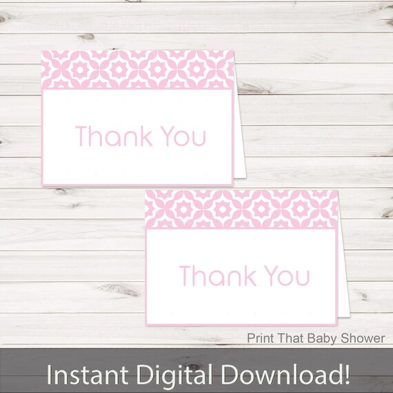 Printable Geometric Thank You Card - Printable Instant Download - Geometric Baby Shower Thank You Card - Pink Geometric Thank You Card Il_570xn
