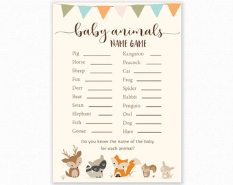 Baby Shower Games - Baby Animals Name Game - Woodland Baby Shower - Woodland Shower Game - Baby Animals Shower Game - Woodland