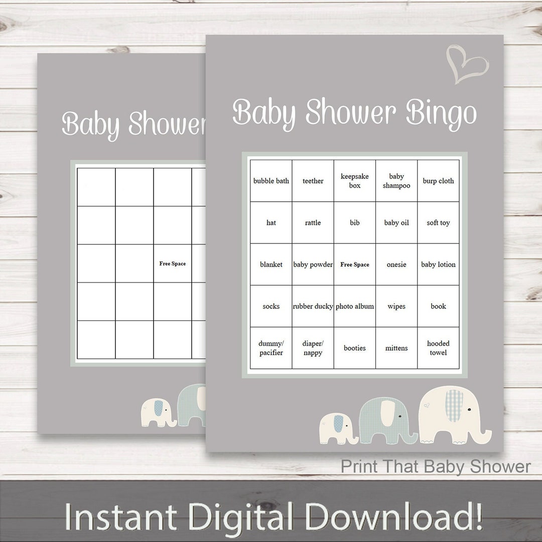 Baby Shower Games Baby Shower Bingo Elephant Baby Shower Elephant