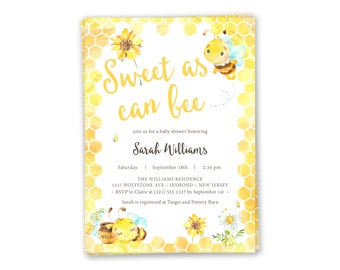 Sweet As Can Bee ベビーシャワー招待状 - Honey Bee - DIY 印刷可能またはデジタル招待状