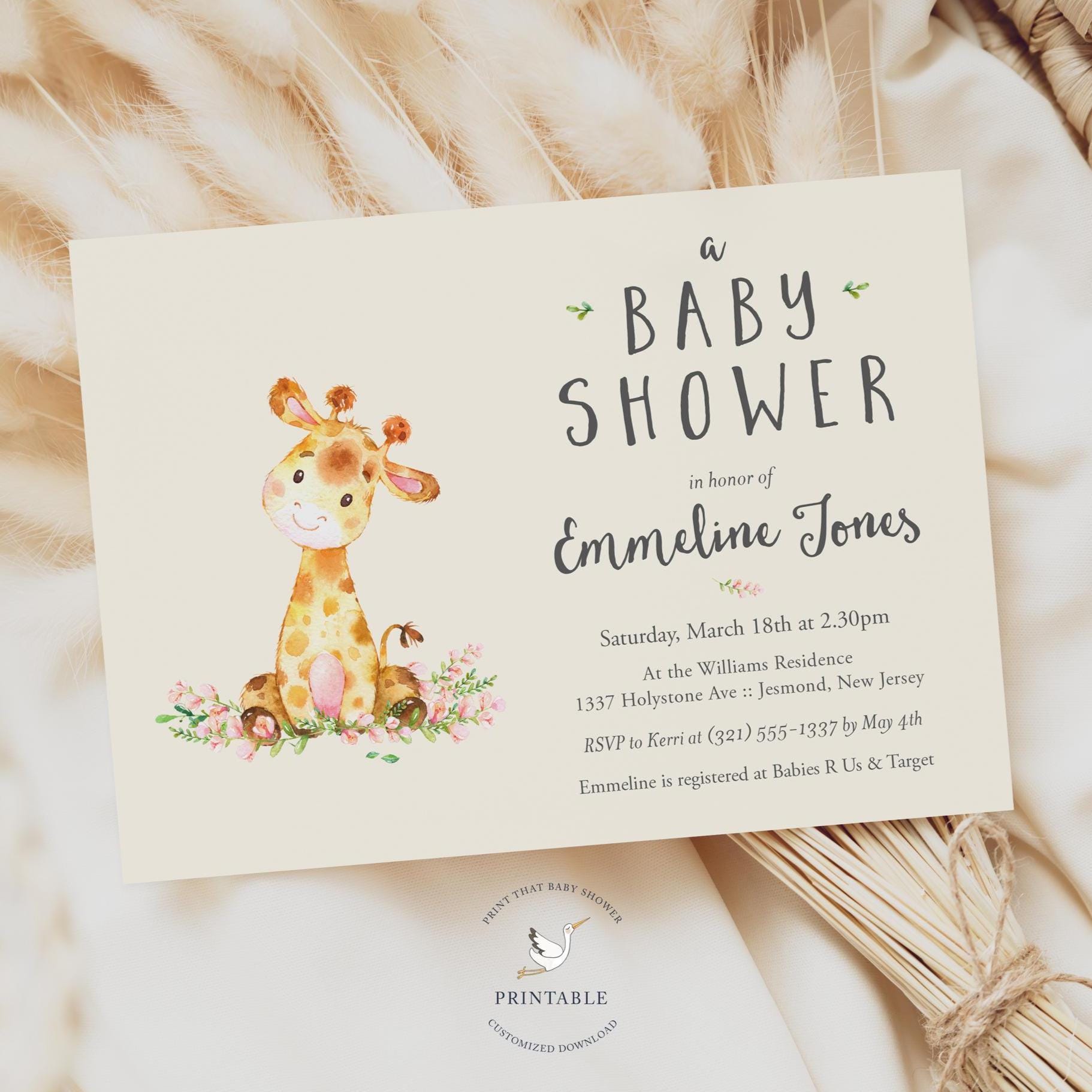 Giraffe Baby Shower Invitations - Giraffe Baby Shower - Printable ...