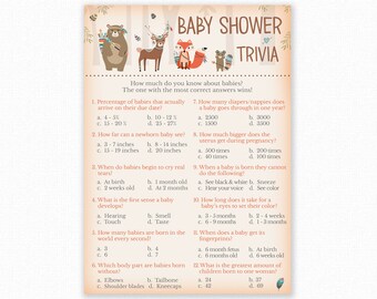 Baby Shower Games - Shower Trivia Game - Woodland - Printable