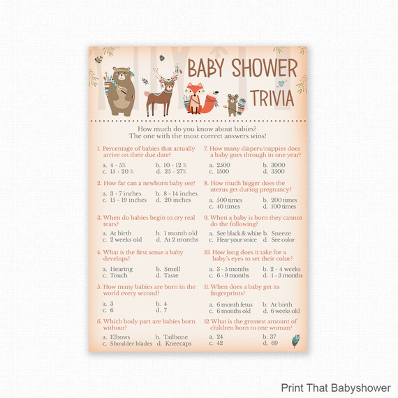 Baby Shower Games Baby Trivia Game Baby Shower Trivia Etsy