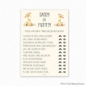 Mama oder Papa - Wer hat es gesagt - Baby Shower Spiele - Giraffe Baby Shower - Giraffe Baby Shower Printable - Wer hat es gesagt Spiel Mama oder Papa