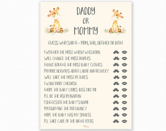 Mommy or Daddy - Who said it - Baby Shower Games - Giraffe Baby Shower - Giraffe Baby Shower Printable - Who said it game Mom or Dad
