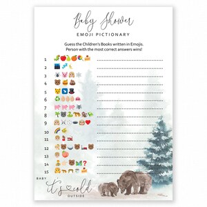 Baby Shower Game - Winter Woodland Baby Shower -  Emoji Pictionary - Woodland Baby Shower Printable - Baby Shower Emoji Game - Winter Baby