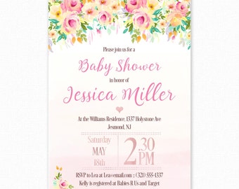 Floral Baby Shower Invitations - Floral Baby Shower - Printable Invitation, Floral Baby Shower Invites, Floral Invitation, Peaches and Cream