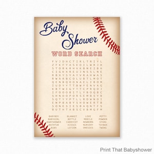 Baby Shower Games - Baby Shower Word Search Game - Baseball Baby Shower - Baseball Shower Games - Baby Names Game - Baseball
