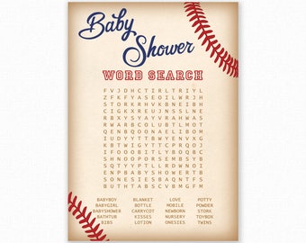 Baby Shower Games - Baby Shower Word Search Game - Baseball Baby Shower - Baseball Shower Games - Baby Names Game - Baseball