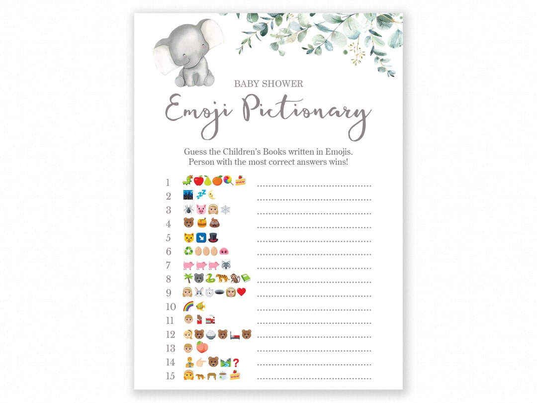 Baby Shower Game Elephant Baby Shower Emoji Pictionary Elephant Baby ...