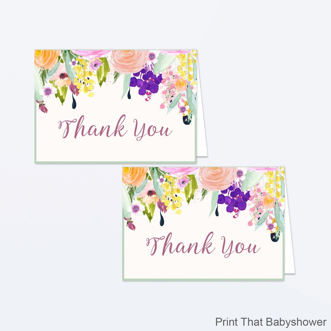 Printable Floral Thank You Card - Printable Instant Download - Floral ...