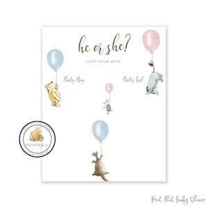 He or She Game Sign | Baby Shower Game | Printable Instant Download | Gender Reveal | Baby Prediction Game | Winnie The Pooh Baby Shower