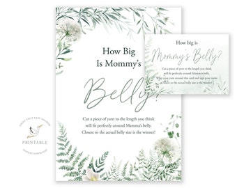 Juegos de Baby Shower, Juego de qué tan grande es la barriga de mamá, Baby Shower botánico, Adivina qué tan grande es la barriga de mamá, Baby Shower verde