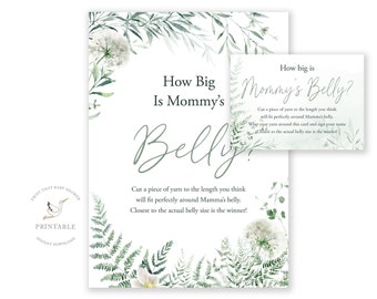 Baby Shower Games - How Big is Mommy's Belly Game - Botanical Baby Shower - Guess How Big Mommys Belly - Greenery Baby Shower