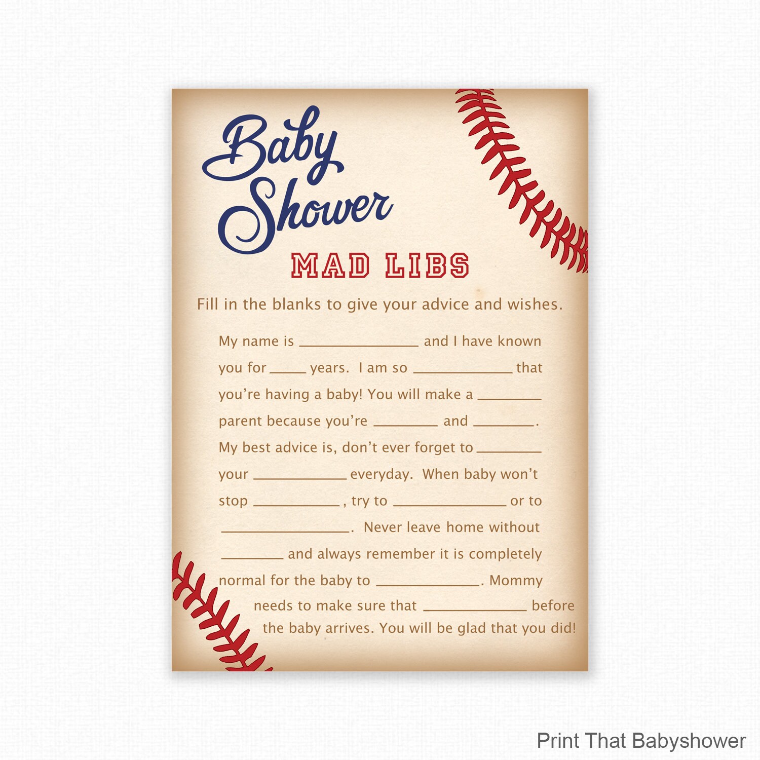 Baby Shower Game Baseball Baby Shower Baby Mad Libs Etsy UK