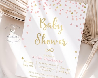 Pink and Gold Baby Shower Invitation, Girl Baby Shower, Printable Invitation, Pink Baby Shower Invite, Pink Invite, Pink and Gold Confetti