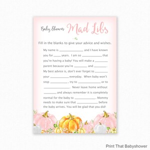 Baby Shower Game - Pumpkin Baby Shower - Baby Mad Libs - Pumpkin Baby Shower Printable - Baby Shower Mad Libs Game, Autumn Baby Shower