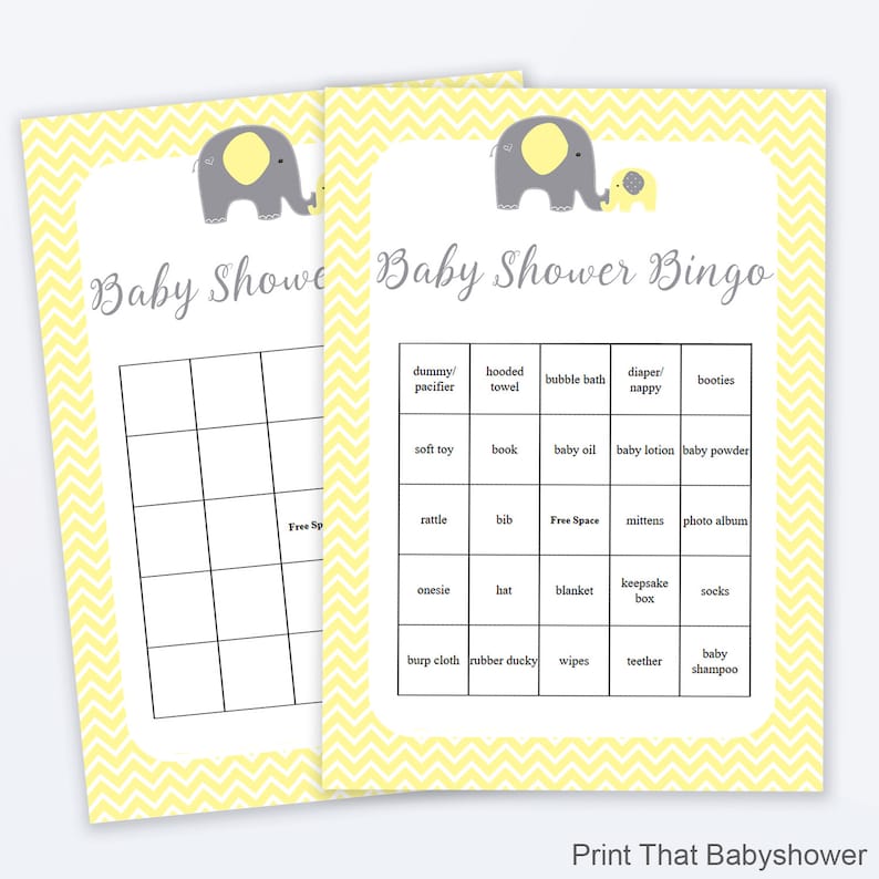 Baby Shower Bingo-Karten Baby-Dusche-Spiele Elefant | Etsy