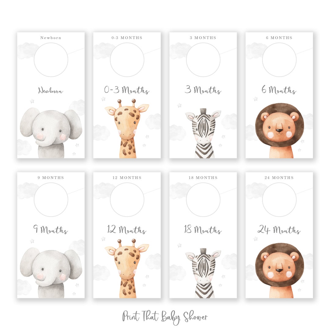 Printable Nursery Closet Dividers, Safari Animals Baby Clothes Dividers ...