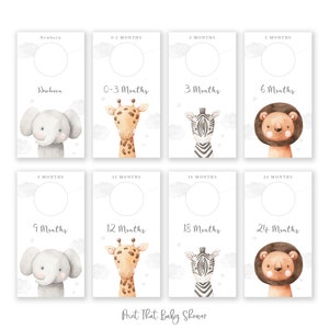 Printable Nursery Closet Dividers, Safari Animals Baby Clothes Dividers, Wardrobe Closet Organizer, Elephant Nursery, PDF Instant Download