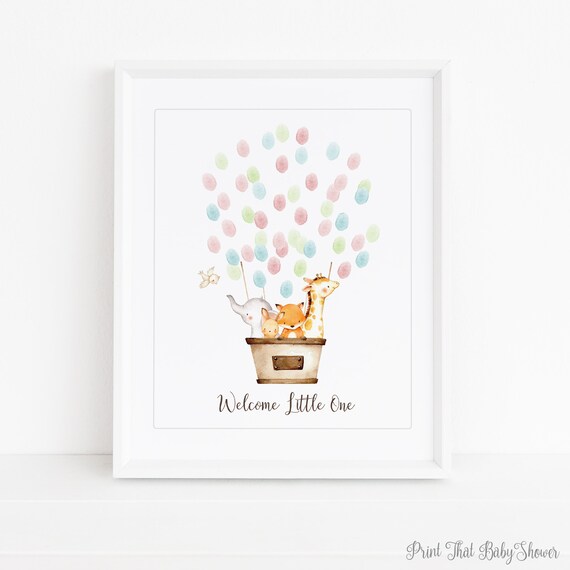 Baby Shower Fingerprint Guest Book - Jungle Animals Baby Shower - Alternative Guest Book - Fingerprint Tree - Safari Animals Il_570xn